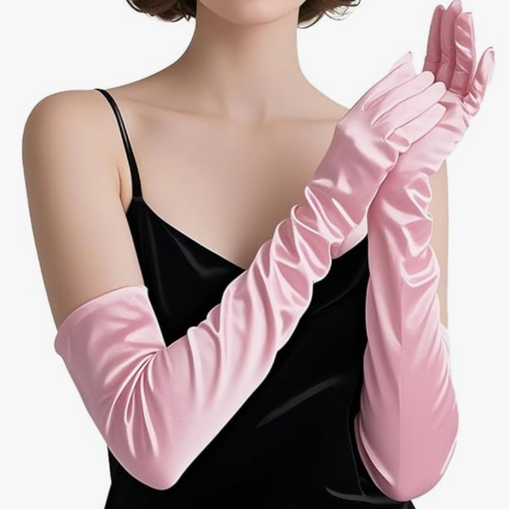 Fine Elegant Pink Satin Opera Gloves NWT